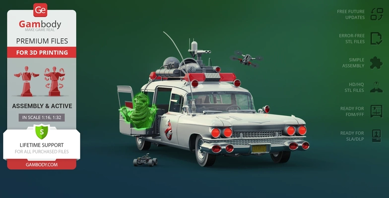 ecto-1 frozen empire 3d printing model assembly ecto-one drone vehicle cadillac ghost ecto movie adventure film comedy supernatural stl 3d print model - Mito3D