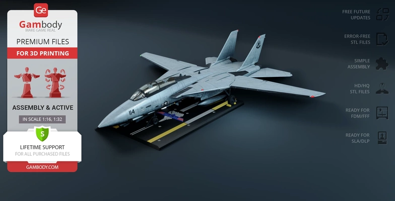 f-14 tomcat 3d printing model assembly + active fighter aircraft interceptor mission missile stl catapult 3d print model - Mito3D