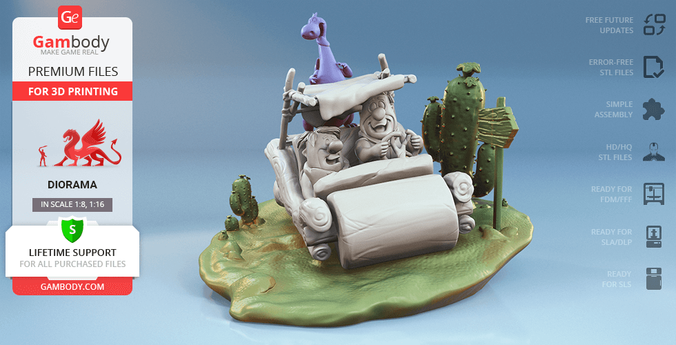 picapiedra 3d impresión figuritas diorama montaje Picapiedra comedia enredo Roca Envejecer dibujos animados Escombros TELEVISIÓN televisión serie dinosaurio TV Fred barney 3D print model - Mito3D