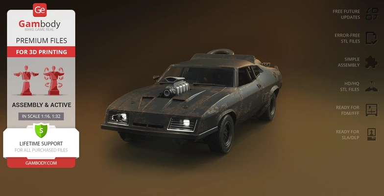 ford falcon xb 3d printing model assembly + active mad-max mad-max-fury-road action vehicle film car post-apocalyptic road-war action-movie australia engine stl collection 3d print model - Mito3D