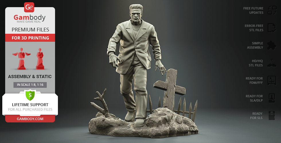 Frankenstein'ın canavar 3d baskı heykelcik montaj Frankenstein Victor korku Boris karloff Mary kabuklu dr zombi heykel model 3D print model - Mito3D