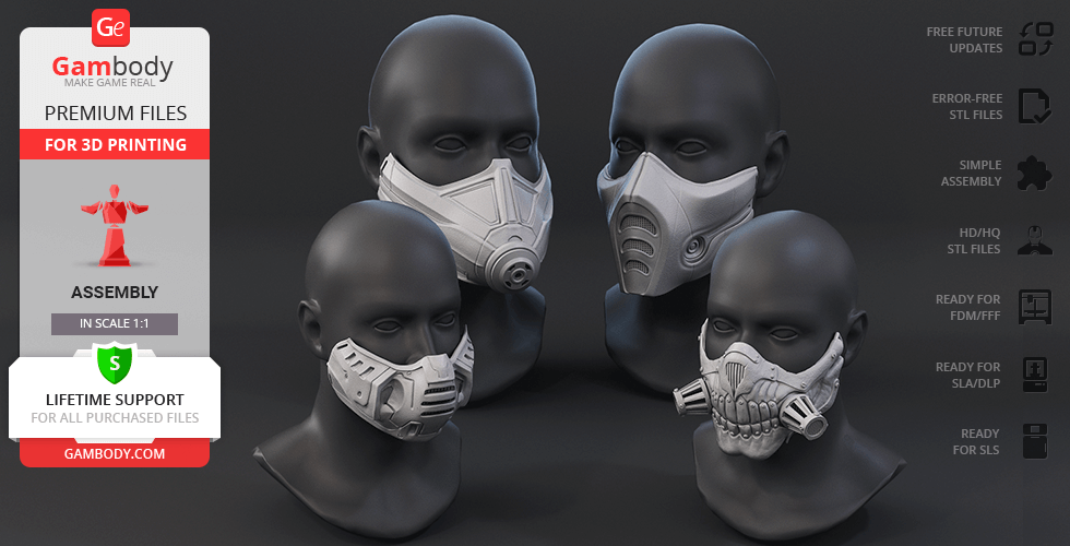 fun face masks 3d printing assembly mask, masks, protection, respirator, pandemic, coronavirus, covid-19, printed virus, ppe, protective sub-zero subzero doom marine immortan joe joe, mad max the wasp, wasp cosplay, printing, stl files, 3D print model - Mito3D