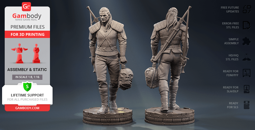 geralt rivia 3d stampa figurina assemblaggio Geralt of Rivia Stregone witcher NETFLIX stagione 2 1 tv serie 3D print model - Mito3D