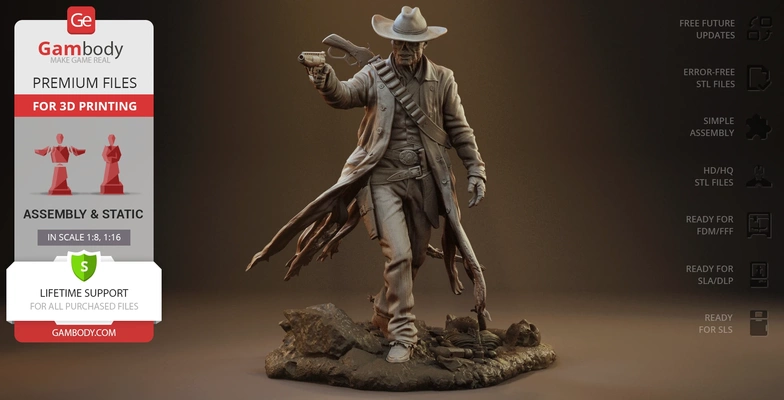 ghoul 3d printing figurine assembly fallout-4 fallout-tv fallout-new-vegas creature tv-series human mutant fallout antagonist bounty-hunter protagonist weapon franchise post-apocalyptic character zombie power-armor cowboy rifle great-war radiation ruthless hollywood vault-tec mister-handy pip-boy revolver gunslinger cowboy-hat deathclaw 3d print model - Mito3D