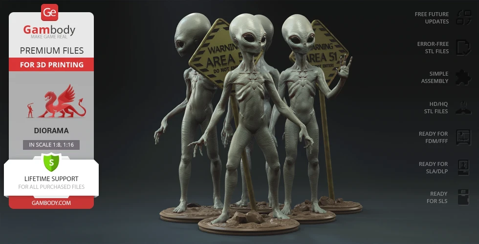 gris extraterrestres 3d impression figurines diorama Assemblée OVNI extraterrestre humanoïde flying saucer bipède stl sci créature area 51 3D print model - Mito3D