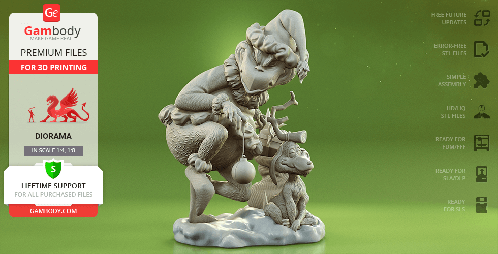 Grinch max 3d impressão estatuetas diorama montagem roubou Natal desenho animado véspera 3D print model - Mito3D