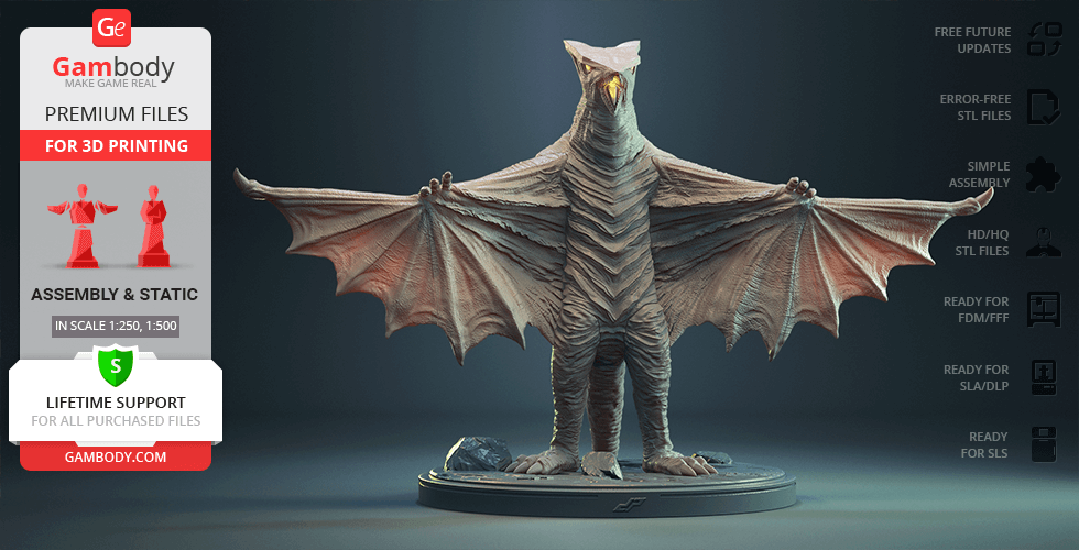 gyaos 3d impresión figurilla montaje gamera vs dp showa dopepope bestia películas monstruo criatura rudo droga papa kaiju poderoso jefe Japón concepto diseño 3D print model - Mito3D