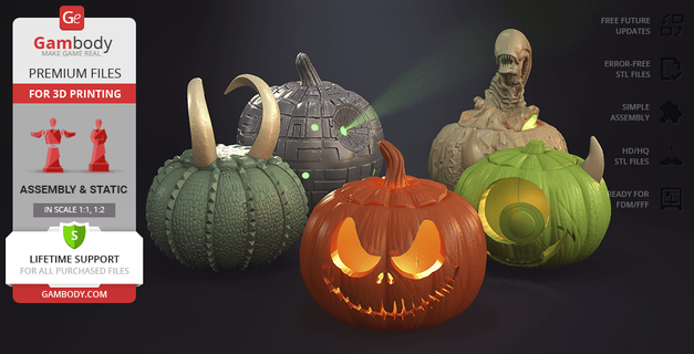 Halloween zucche 3d stampa figurine assemblaggio gratuito free models test stl 3d print model - Mito3D