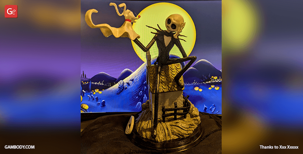 jack skellington & 3d printing figurines diorama assembly skellington, zero, ghost dog, mr unlucky, bone daddy, man, master of fright, skeleton jack, king halloween, demon the light, nightmare before christmas, disney, and cartoon, musical, horror, fantasy, pumpkin king, tim burton, halloween town, skeleton, patron spirit, bust figure, figurine, model, miniature, printing, stl files, 3D print model - Mito3D