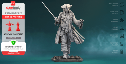 jack sparrow 3d printing figurine assembly sparrow, captain pirates of the caribbean, black pearl, pirate, seven seas, dead man’s chest, johnny depp, pirate lord, pirates, barbossa, first mate, will turner, elizabeth swann, at world's end, curse on stranger tides, kraken, witty jack, smith, smithy, jacques, figure, figurine, model, miniature, printing, stl files 3d print model - Mito3D