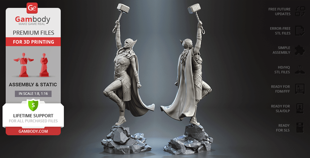 Jane adotivo Thor 3d impressão estatueta montagem amar trovão fêmea poderoso mjolnir thorita maravilha stl modelo estátua Valquíria 3d print model - Mito3D