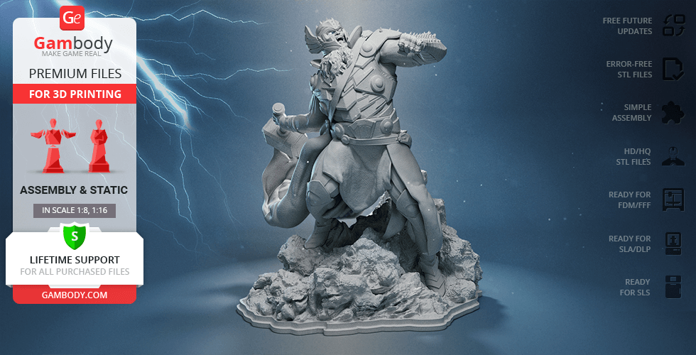 le roi thor impression 3d figurine de l'assemblée thor, odinson, odin, la mythologie viking, du nord, marvel, marvel comics, asgard, dieu tonnerre, mjolnir, avengers, les livre bandes dessinées, héros, super-héros, assemblée, marteau, indigne asgardian, siegmund, siegfried, figure, figurine, modèle, miniature, l'impression 3d, fichiers stl 3D print model - Mito3D