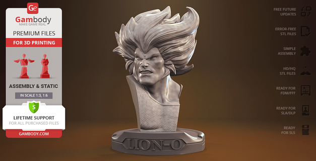 lion buste 3d impression figurine Assemblée héros dessin animé aventure statue thundercats lord of the third earth sword omens eye thundera mumm ra claw shield cgpyro 3dprinting 3dmodels figures sculpter figuarts fanart rétro Douane animated television series anointment trials cheetara grignoter panthro pumyra jaga Thunderiens code hero 3d print model - Mito3D
