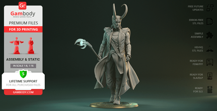 loki 3d impresión figurilla montaje Loki maravilla mcu Dios of Travesura Príncipe Asgard Odinson Laufeyson historietas cuernos Casco cetro vengadores embaucador tom 3d print model - Mito3D