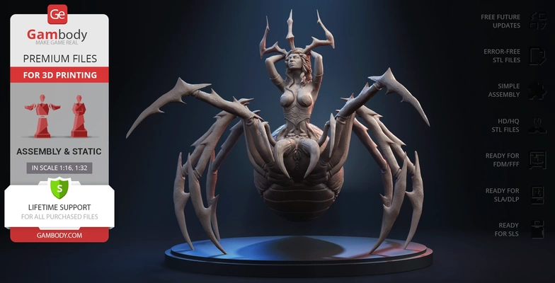 lolth 3d drucken figur versammlung monster kreatur königin dämon statisch dungeons and dragons göttin grusel weiblich mächtig grausam böse dunkelheit spinnentier black widow netz 3d print model - Mito3D