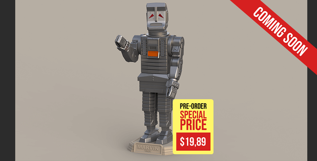 Marvin paranoïaque Android 1981 coming soon marvin the paranoid android douglas adams arthur dent space travel robot 3d print model - Mito3D