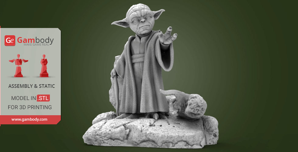 master yoda 3d printing miniature assembly star wars, wars 8, episode new yoda, VII, characters, games, movie, movies, jedi, stl, stl files, printing, files for 3D print model - Mito3D