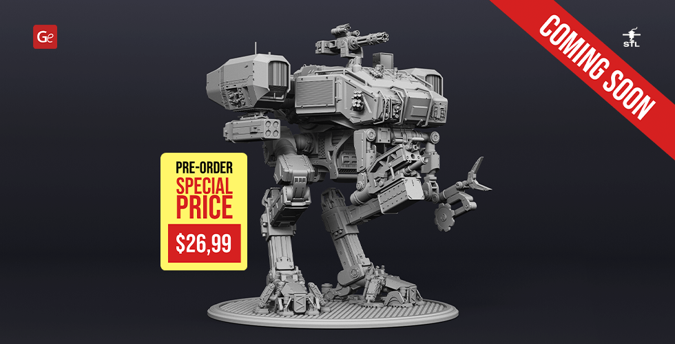 moose mech 3d printing model coming soon, Moose, Mech, Moose Chappie, Assembly, Action, Robot, Sci-fi, Police Force, Droid, Chappie robot, Vincent Moore, Mech figure, figurine, model, miniature, printing, stl files 3D print model - Mito3D