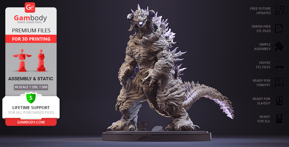 mutante stinco Godzilla 3d stampa figurina assemblaggio dopepope kaiju gigante mostro mutazione cazzuto creatura Giappone tokyo gojira dorsale piatti atomico respiro coda 3D print model - Mito3D