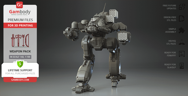 mwo Bushwacker Waffen Pack 3d Drucken Versammlung Roboter video game mech Battletech Mechkrieger warrior Battlemech Angriff 3d print model - Mito3D