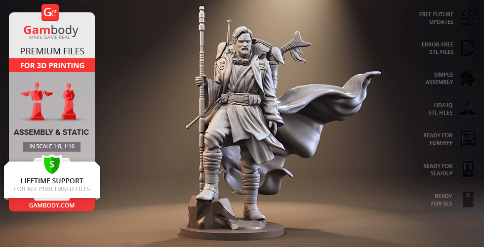 obi-wan kenobi 3d printing figurine assembly Star Wars, Obi, Wan, Kenobi, Ben, Tatooine, Obi Wan Ben Qui Gon, Gon Jinn, Anakin Skywalker, Jedi Order, Master, SW, Jedi, The Force, Phantom Menace, Padawan, Kenobi model, figure, figurine, miniature, printing, stl files 3D print model - Mito3D