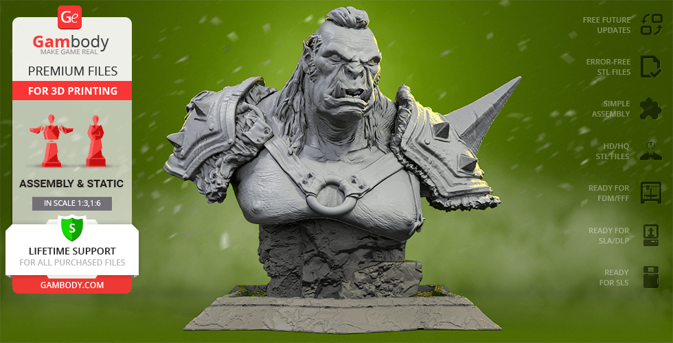 orc executioner bust 3d printing figurine assembly orc, bust, executioner, warcraft, horde, creature, race, ork, concept, tolkien, the lord of rings, elf, goblin, evil, dungeons and dragons, warhammer, beowulf, fantasy, fiction, azog, tolkien legendarium, middle-earth, draenor, orkoid, harrow saga, gulguthra, earthdawn, shadowrun, elder scrolls, heroscape, might magic, greenskins, azeroth, wow, world figure, figurine, miniature, model, printing, stl files, splatter, warrior, villains, busts 3D print model - Mito3D