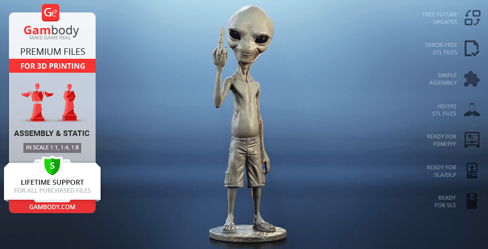 Pablo extraterrestre 3d impresión figurilla montaje sci fi zona 51 paranoico ultra life force size OVNI 3D print model - Mito3D