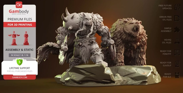 rexxar & misha 3d printing figurines diorama assembly warcraft wow hearthstone warrior azeroth orc sylvanas sylvanas-windrunner grommash-hellscream hunter mask wolf diorama world-of-warcraft assembly stl collection hero video-game heroes-of-the-storm blizzard-entertainment  3d print model - Mito3D
