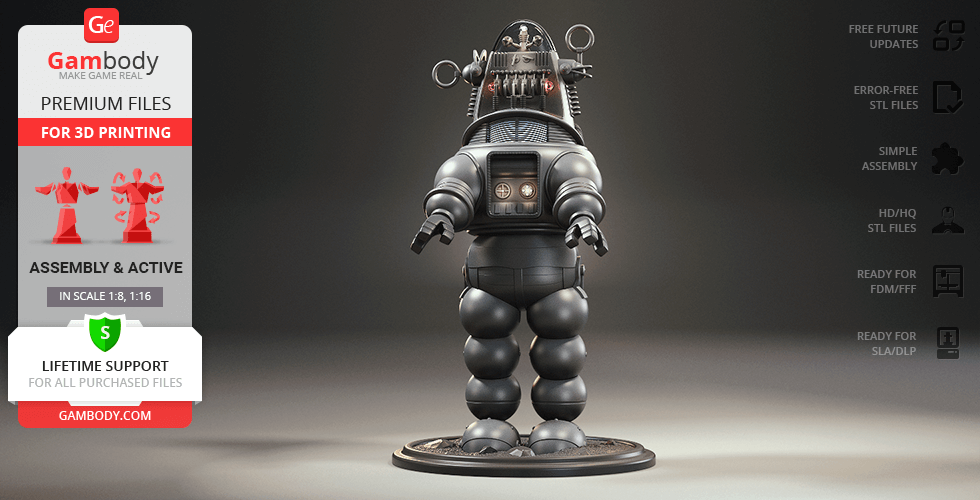 robby robot 3d printing model assembly + action Robby the Robot, robot, Forbidden planet, sci-fi, Robbie, dr Morbius, Altair IV, Krell, AI, icon, sci-fi Robby, Robot model, figure, figurine, miniature, printing, stl files 3D print model - Mito3D