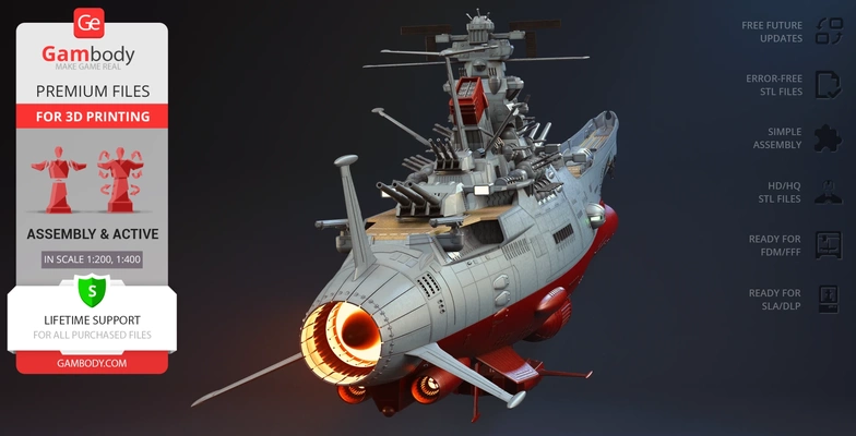uzay savaş gemisi yamato 3d baskı model montaj + aktif sci fi anime science fiction dizi tv series dünya japonya uzay milky way yıldızlararası radyasyon güçlü filo düşman mürettebat devamı stl küçük kule warp drive köprü 3d print model - Mito3D