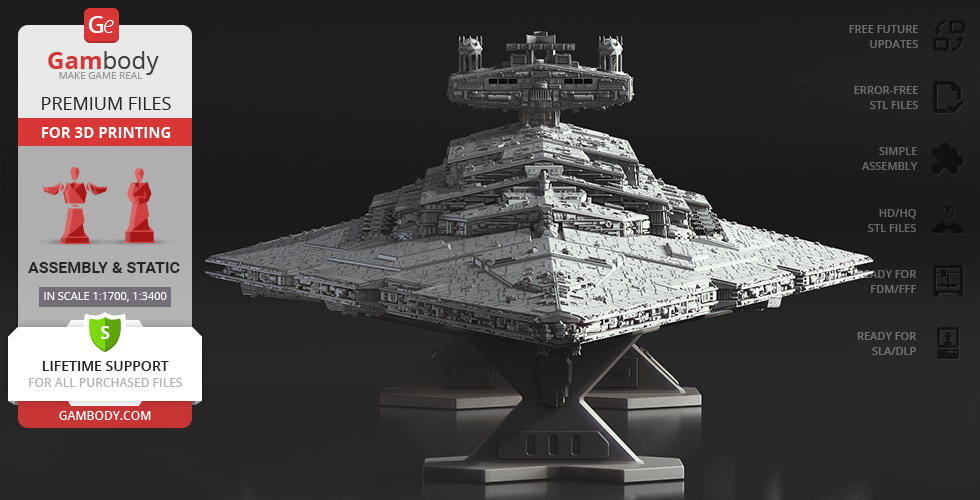 star destroyer 3d printing model assembly Star Destroyer, Imperial II-class wars, sw, space ship, starship, sci-fi, space, vehicles, spaceship, spacecraft, vessel, ships, galaxy, galactic war, empire, Capital Ship, ISD, Impstar, Navy, Destroyer model, figure, figurine, miniature, printing, stl files 3D print model - Mito3D