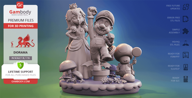 Super Mario 3d Drucken Figuren Diorama Versammlung Stichworte 3d print model - Mito3D