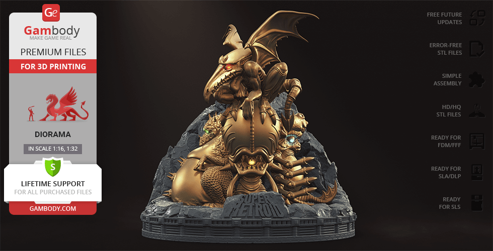 super metroid dourado estátua 3d impressão estatueta montagem video game tendência action adventure patrões monstros páscoa 3D print model - Mito3D