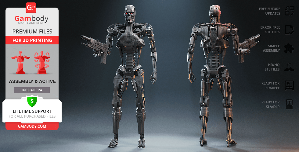 t-800 endoskeleton 3d printing figurine assembly + action T-800, endoskeleton, terminator, terminator t-800, Skynet, assembly, action, sci-fi, Terminator 2: Judgment Day, 2, Sarah Connor, Cyberdyne Systems Series 800 Terminator, Westinghouse M95A1, Westinghouse, Arnold Schwarzenegger, model, figure, figurine, miniature, printing, stl files 3D print model - Mito3D