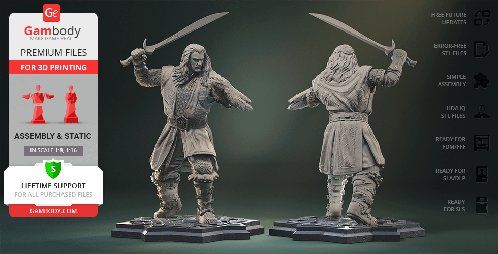 thorin oakenshield 3d stampa figurina assemblaggio Scudodiquercia Thorin Hobbit Nano signore of anelli RR Tolkien re Durin montagna 3D print model - Mito3D