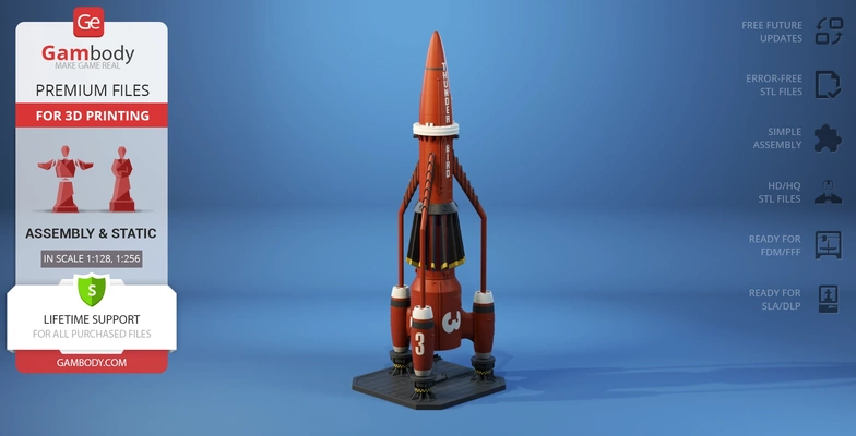 thunderbird 3 3d printing model assembly aircraft thunderbirds rocket international-rescue crew pilot alan-tracy travel cockpit vessel television-series gerry-anderson futuristic spacecraft stl collection 3d print model - Mito3D