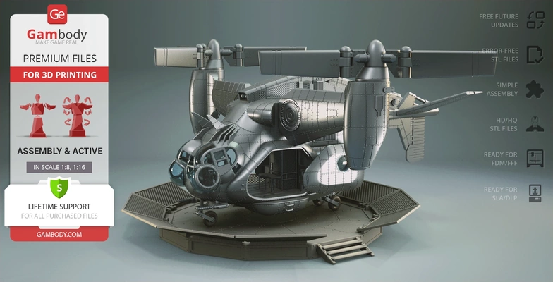 vertibird 3d printing model assembly + active vehicle aircraft helicopter t-60 brotherhood-of-steel t-60-power-armour maximus 3d print model - Mito3D