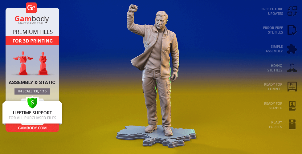 volodymyr Zelenskiy 3d impresión figurilla montaje zelenskyy zelensky presidente estatua Ucrania estante soporte 3D print model - Mito3D