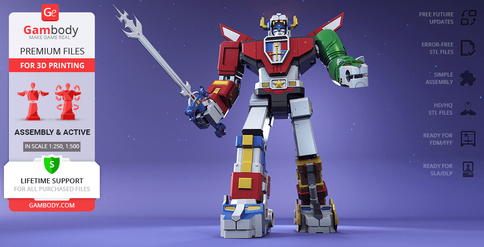voltron 1984 3d printing model assembly + action voltron, defender of the universe, anime, tv series, sci-fi, robot lion, pilots, lions, 80s arus, golion, world events productions, toei animation, robot, mecha, articulated, action, robots, super weapons, posable, model, figure, figurine, miniature, printing, stl files 3D print model - Mito3D