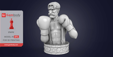 von kaiser bust 3d printing miniature static punch out, glass joe, jaw, french boxer, punch-out, figure, miniature, model, printing, model for 3d print model - Mito3D