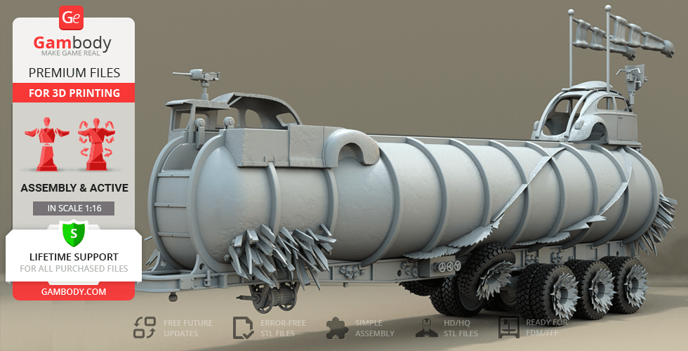 guerra plataforma petrolero 3d impresión modelo montaje + acción remolque combustible tanque furiosa enojado max 3D print model - Mito3D