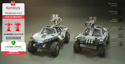 warthog m12b 3d printing model assembly + action Warthog M12B, Warthog, Halo, Hog, Halo UNSC Armed Forces, assembly, action, sci-fi, vehicle, car, M12-FAV, M12 Force Application Vehicle, M12B model, figure, figurine, miniature, printing, stl files 3d print model - Mito3D