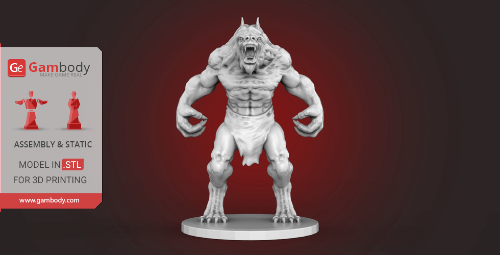 werewolf 3d printing miniature assembly werewolf, mini, miniature, board game, series, twilight model, figure, printing, stl files, model for villain, villains, horror 3D print model - Mito3D