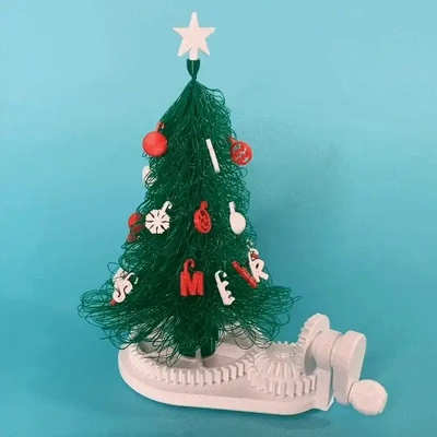 fuzzy christmas tree stl winter holiday spirit kinetic sculpture mechanical of a bevel gear spur system to rotate nice decoration it fidget aunt deloris i 3d print model - Mito3D