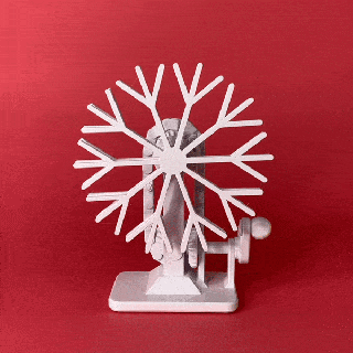 trippy snowflake kinetic sculpture winter holiday spirit 5 bevel gears fully 3d printed chain sprocket rotate snowflakes 2 directions mechanical creates cool visual effects- effects enhance 3d print model - Mito3D