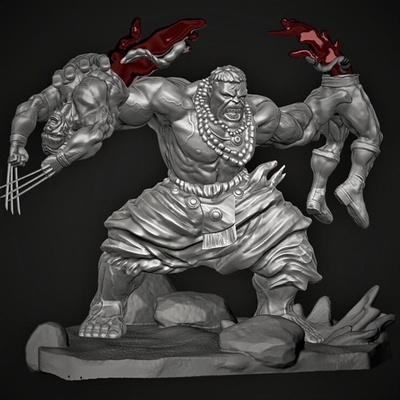 hulk vs carcaju 3d impressão modelo stl 3d print model - Mito3D