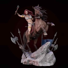 red sonja riding horse diorama statues statue dark warrior woman character female art sculpture knight weapons armor sword marvel comics fantasy hero miniatures figurines sculptures bladed weapon heroine fan art barbarian battle axe fantasy character woman statue sexy woman fantasy sword female art red sonja sexy girl