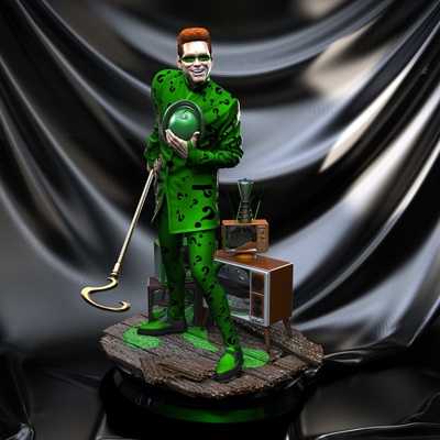 riddler 3d model ready to print stl riddles batman comic movie character villain spandex miniatures essentric fan art dc toys games enemy carryriddler batmanmovie questionmark puzzle figurines forever games-toys printing jim carrey 3d print model - Mito3D