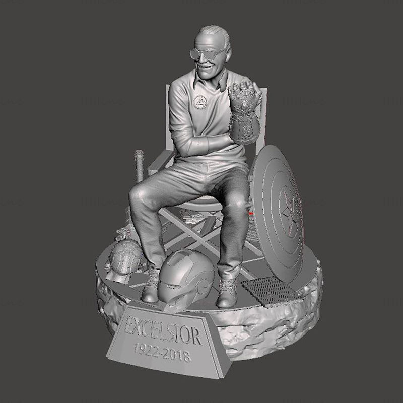 stan lee 3d modèle prêt to impression stl vieux homme réaliste personnage masculin diorama merveille capitaine amérique bouclier fer masque bandes dessinées figures jeux jouets miniatures figurines chibistl fantastique araignée cnc 3D print model - Mito3D