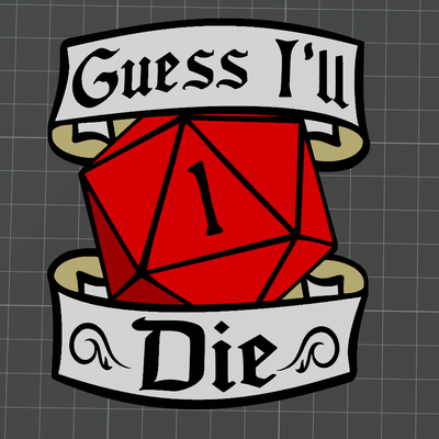 bad roll natural one guess die - dungeons dragons by mr3dcraft art 2d dice nat 1 coaster d game bambu ams magnet wall 3d print model - Mito3D